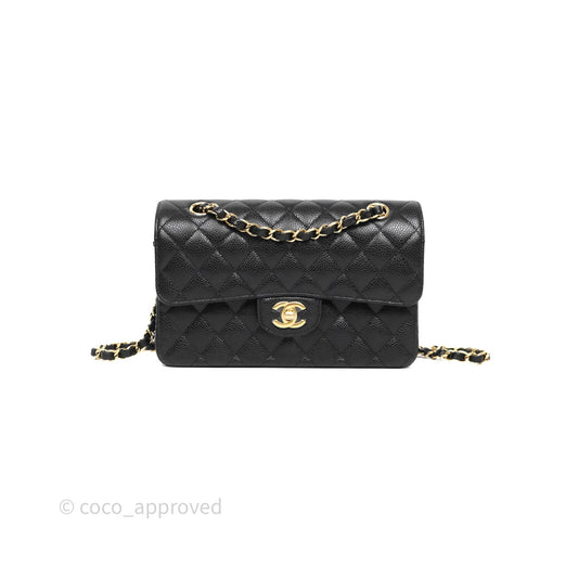 Chanel Small Classic Flap Quilted Black Caviar Gold Hardware