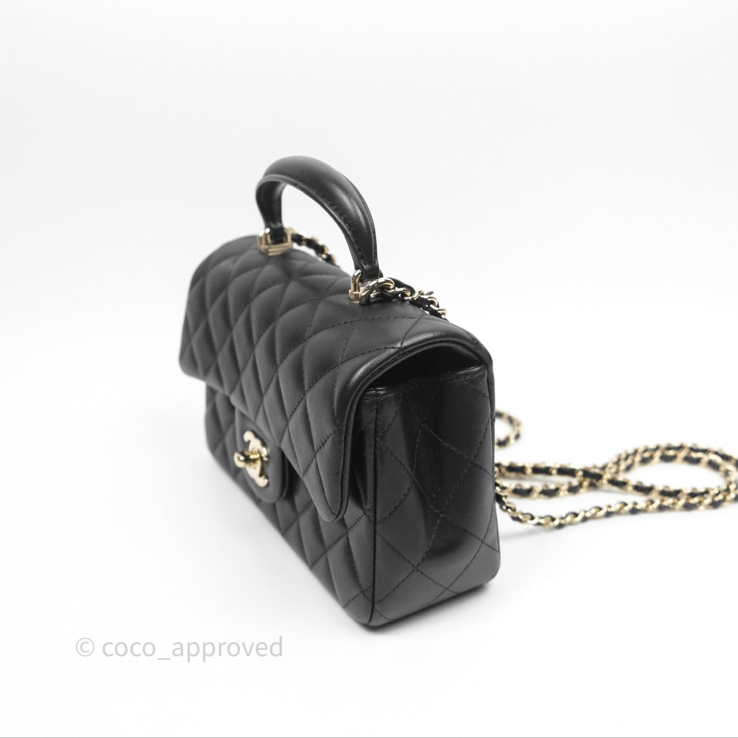 Chanel Top Handle Mini Rectangular Flap Black Lambskin Gold Hardware
