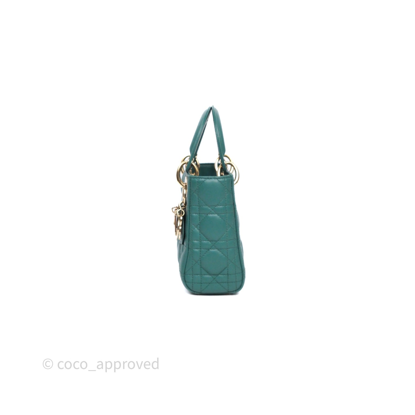 Christian Dior Mini Lady Dior Cannage Green Lambskin Gold Hardware