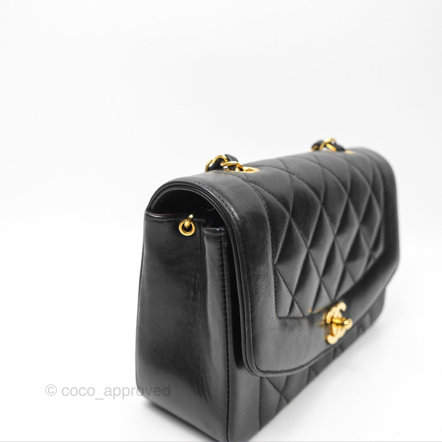 Chanel Vintage Small Quilted Classic Diana Flap Bag Black Lambskin 24K Gold Hardware
