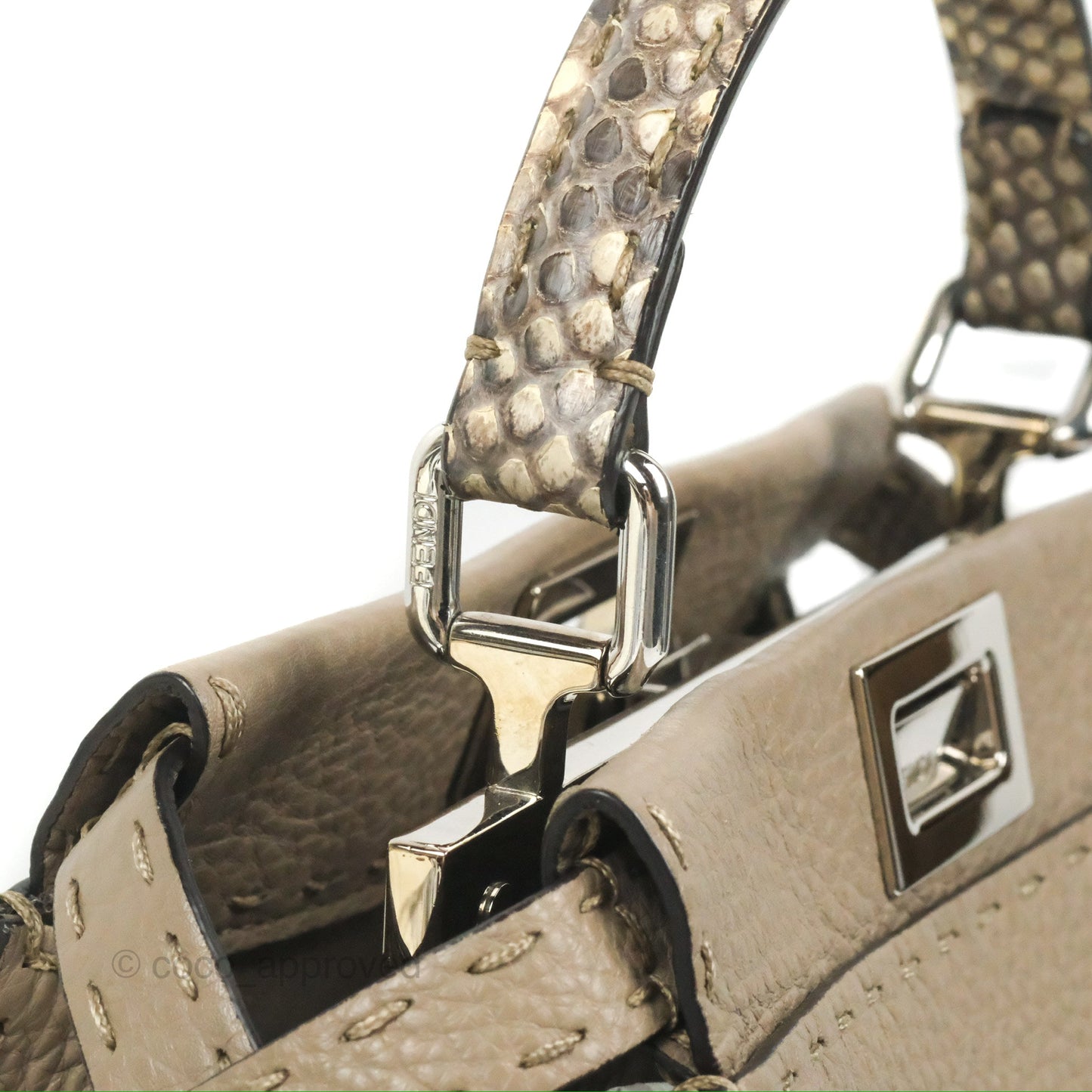 Fendi Mini Peekaboo Dove Grey Selleria Bag Cuoio Romano Python