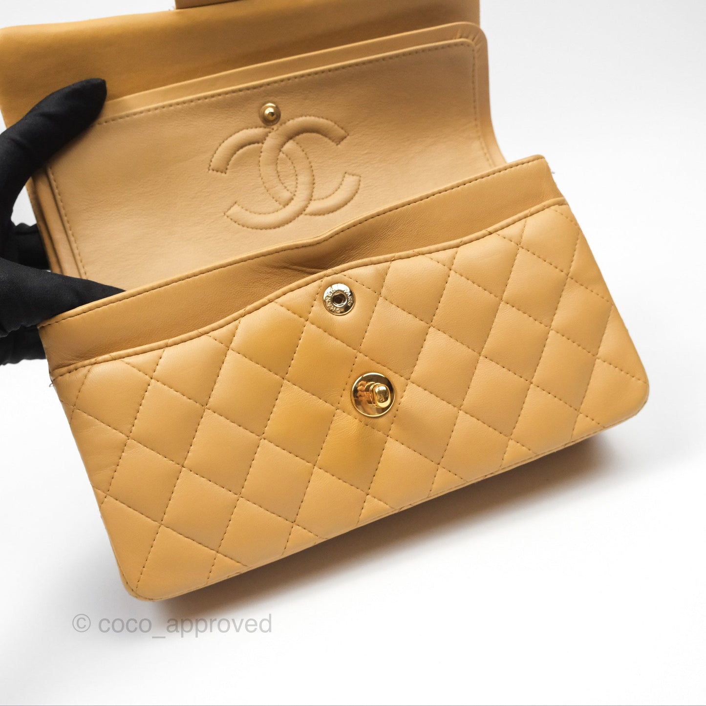 Chanel Vintage Small Classic Flap Beige Lambskin 24K Gold Hardware