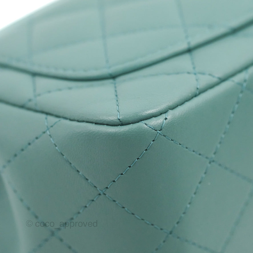 Chanel Mini Square Teal Green Lambskin Gold Hardware