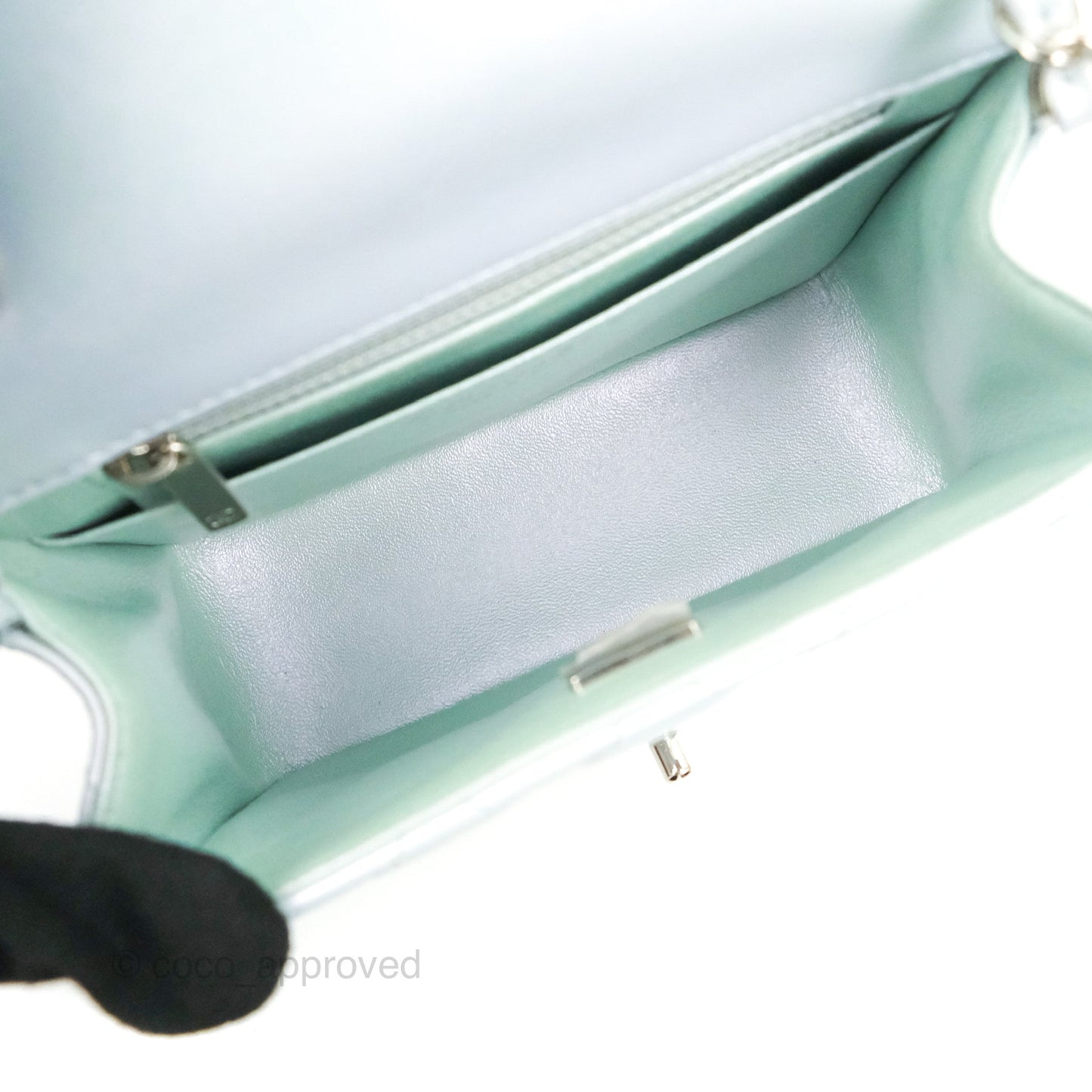 Chanel Mini Square Quilted Iridescent Icy Blue Silver Hardware