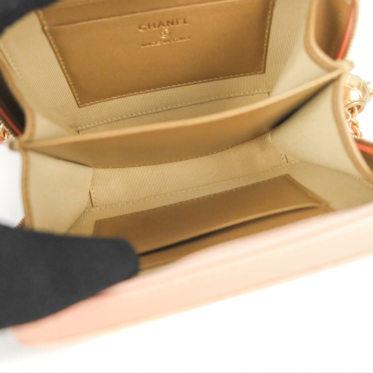 Chanel Mini Pearl Crush Quilted Camera Case Orange Blair Lambskin Aged Gold Hardware
