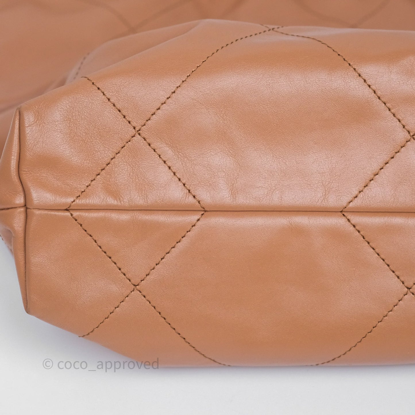 Chanel 22 Small Caramel Beige Shiny Calfskin Aged Gold Hardware
