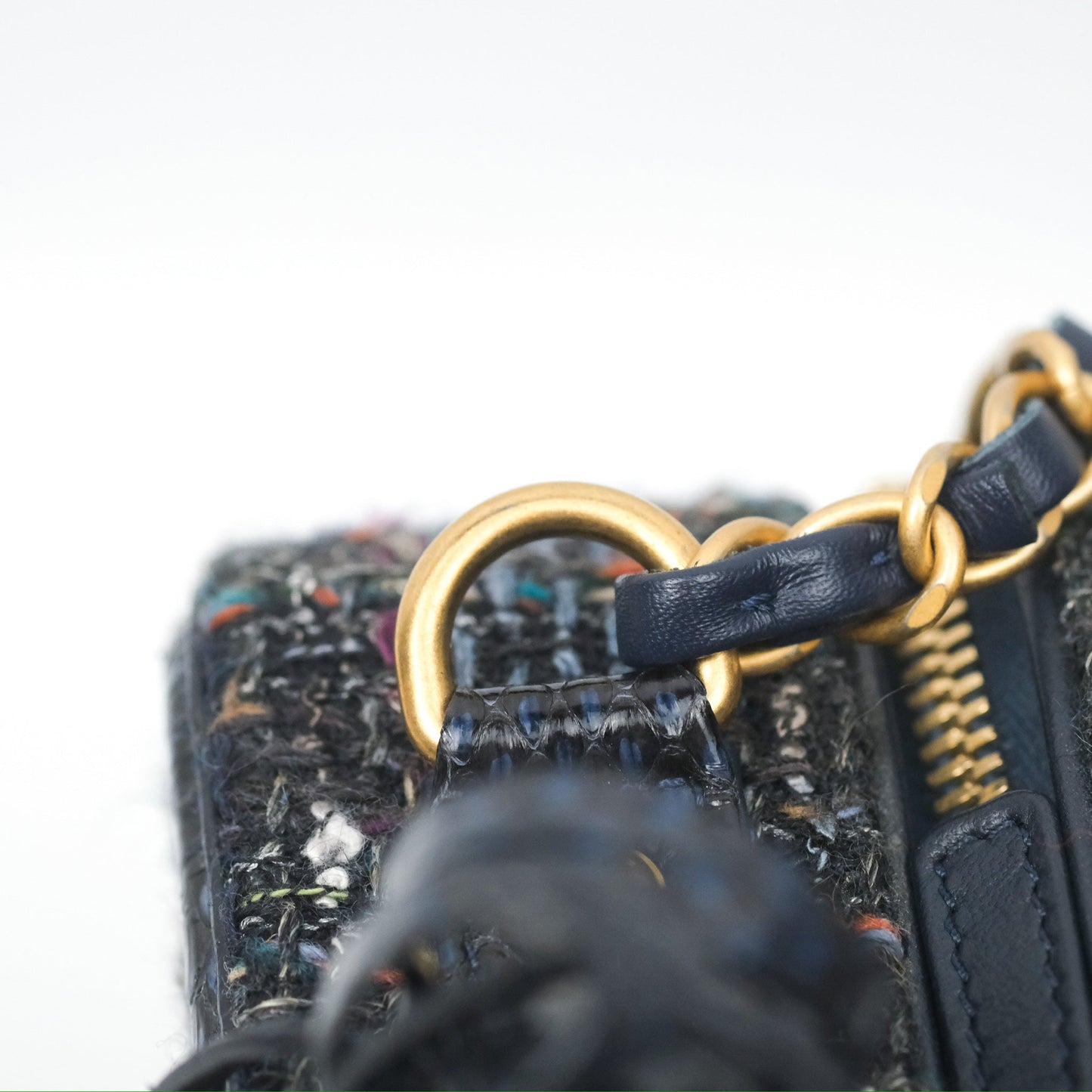 Chanel Quilted Medium CC Filigree Vanity Case Navy Tweed Python