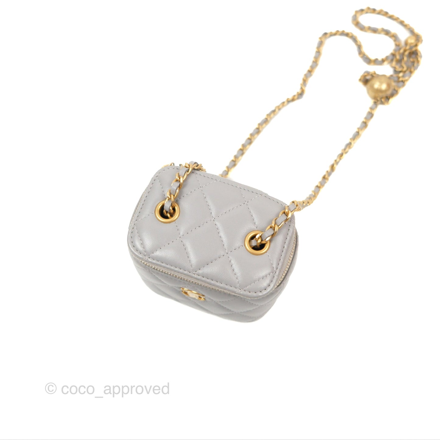 Chanel Classic Pearl Crush Mini Vanity With Chain Grey Lambskin Aged Gold Hardware
