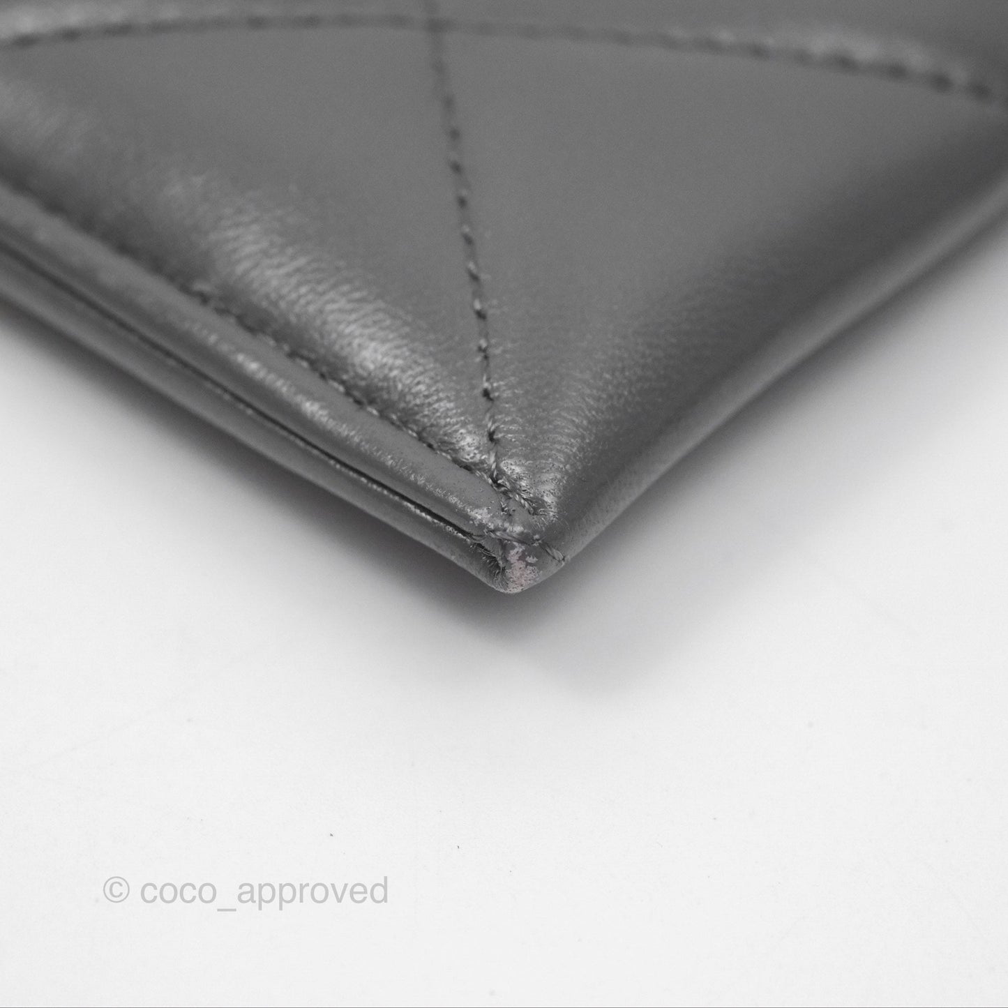Chanel 19 Quilted Grey Flat Card Holder Silver Hardware