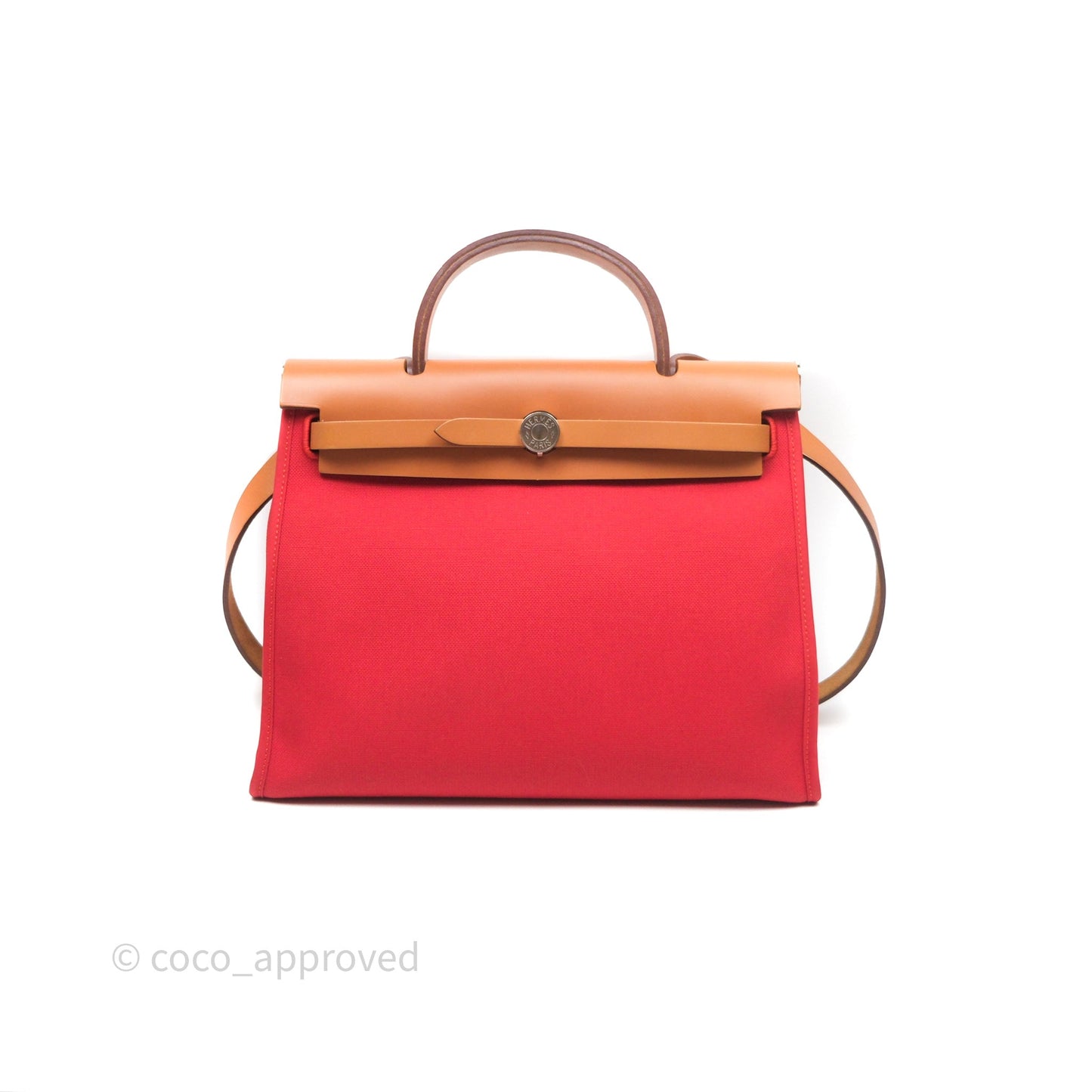 Hermès Herbag Zip 31 Red/Natural Canvas Palladium Hardware