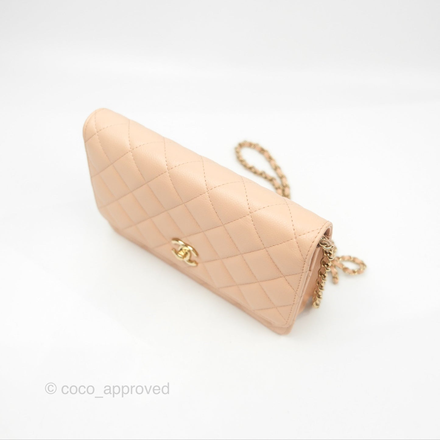 Chanel Quilted Bow Wallet On Chain WOC Light Beige Caviar Gold Hardware