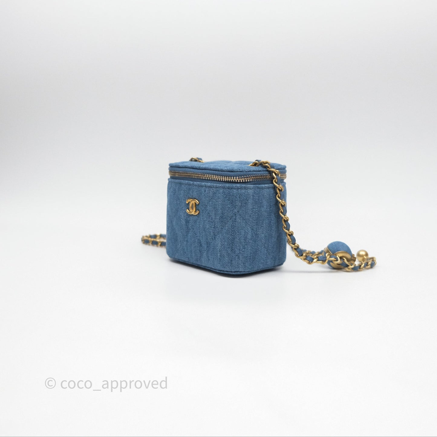 Chanel Mini Pearl Crush Vanity With Chain Denim Aged Gold Hardware