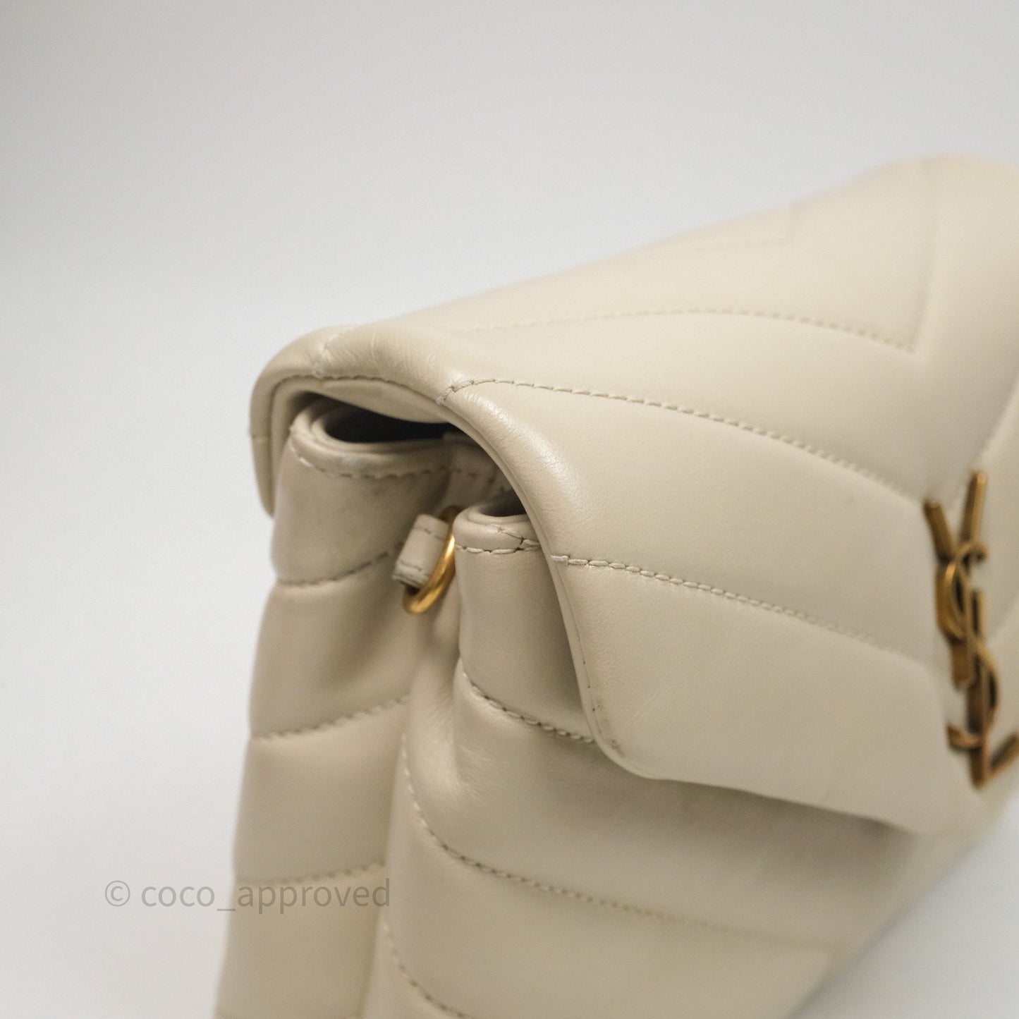 Saint Laurent Small Loulou Flap Bag Beige Calfskin Gold Hardware