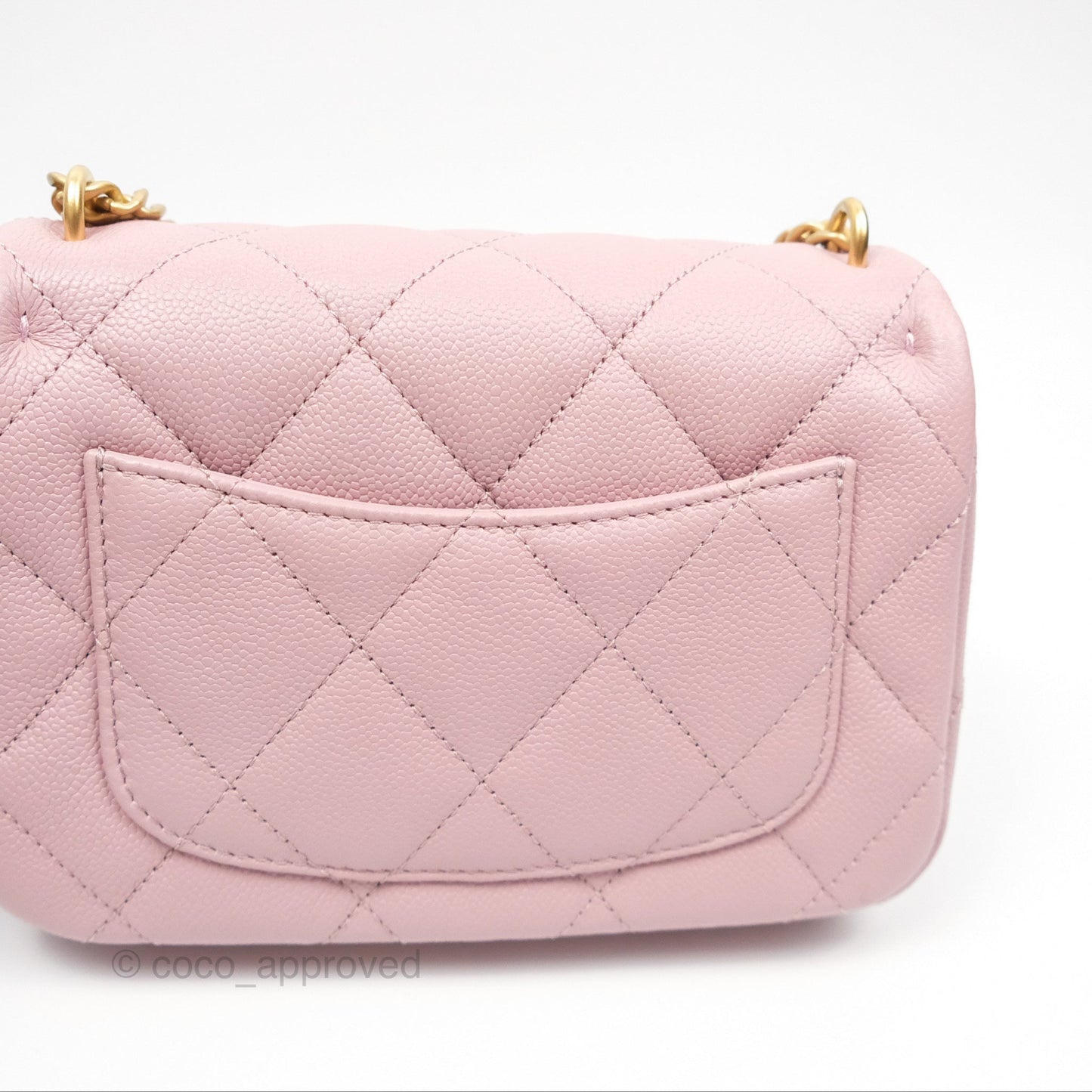 Chanel Mini Flap Bag Heart Adjustable Chain Dusty Pink Caviar Aged Gold Hardware