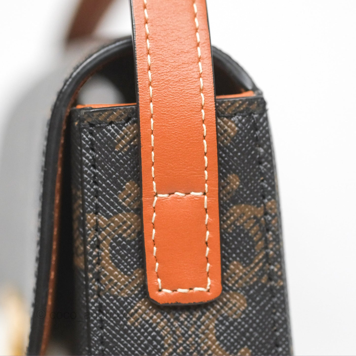 Celine Triomphe Shoulder Bag Tan Calfskin Triomphe Canvas