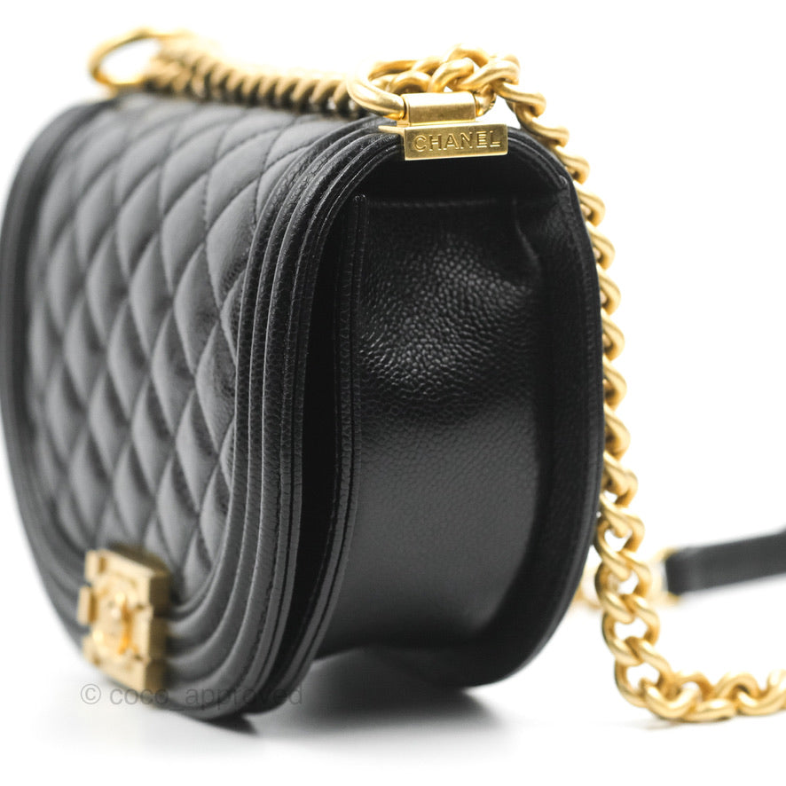 Chanel Boy Messenger Bag Black Caviar Aged Gold Hardware