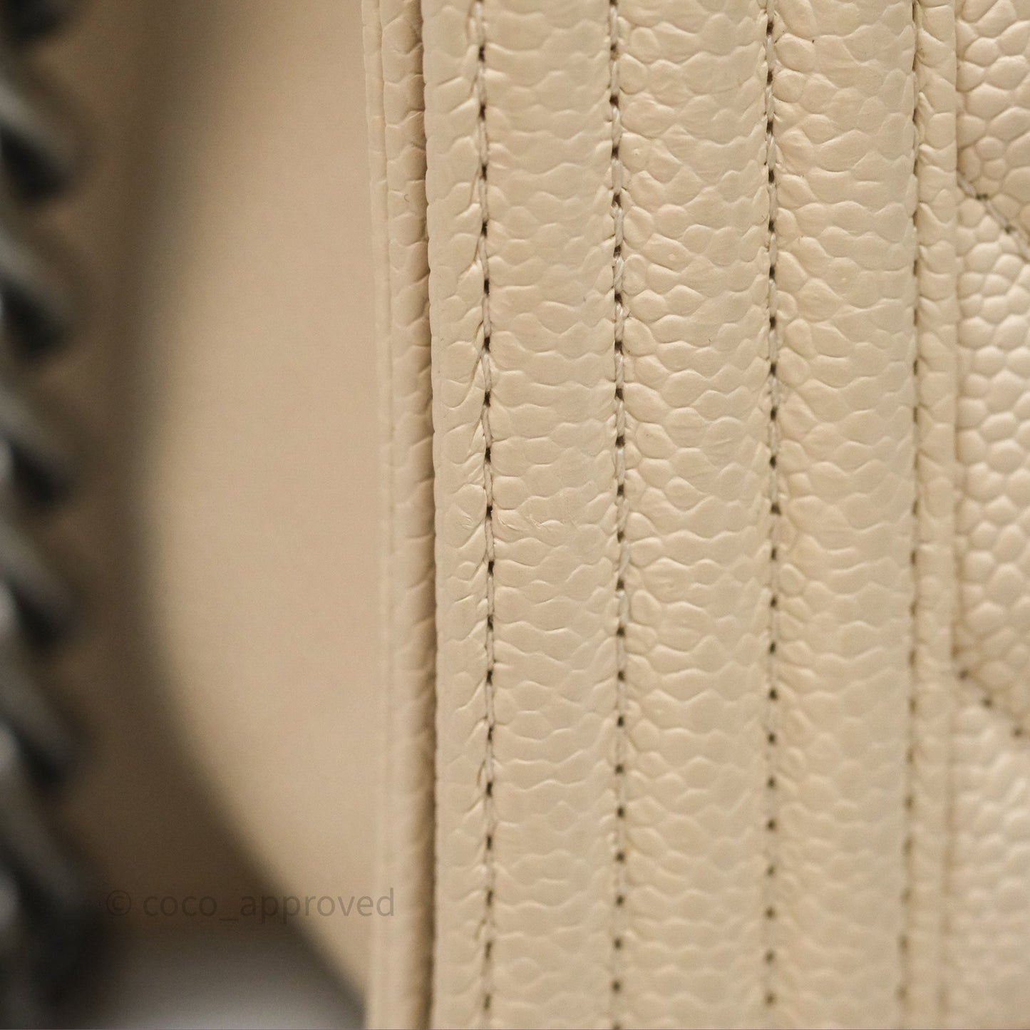 Chanel Medium Boy Chevron Beige Caviar Ruthenium Hardware