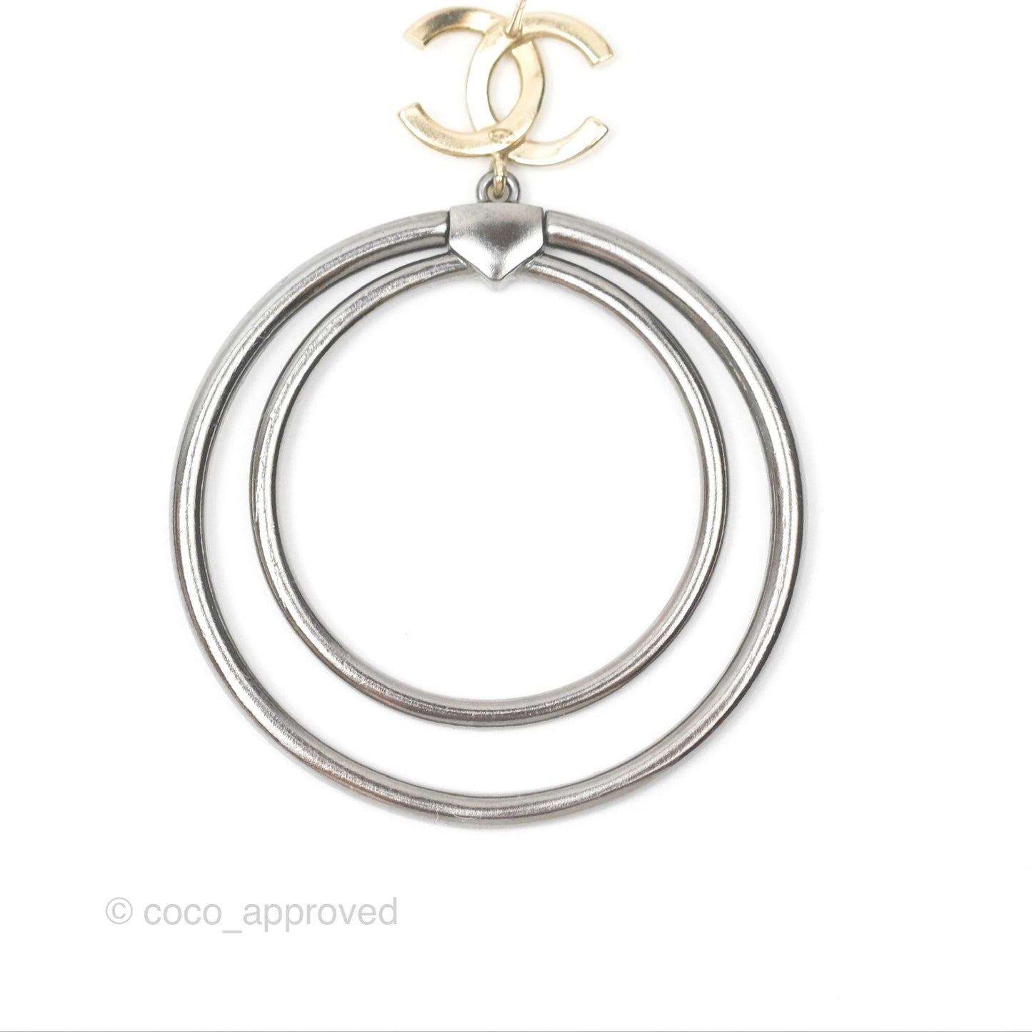 Chanel CC Circles Crystal Drop Earrings Brushed Gold Tone & Gun Metal 20P