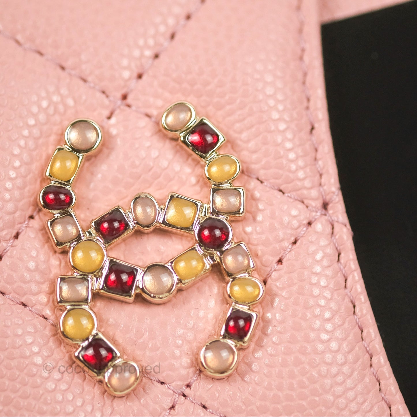 Chanel CC Resin Stone Card Holder Pink Caviar 23K