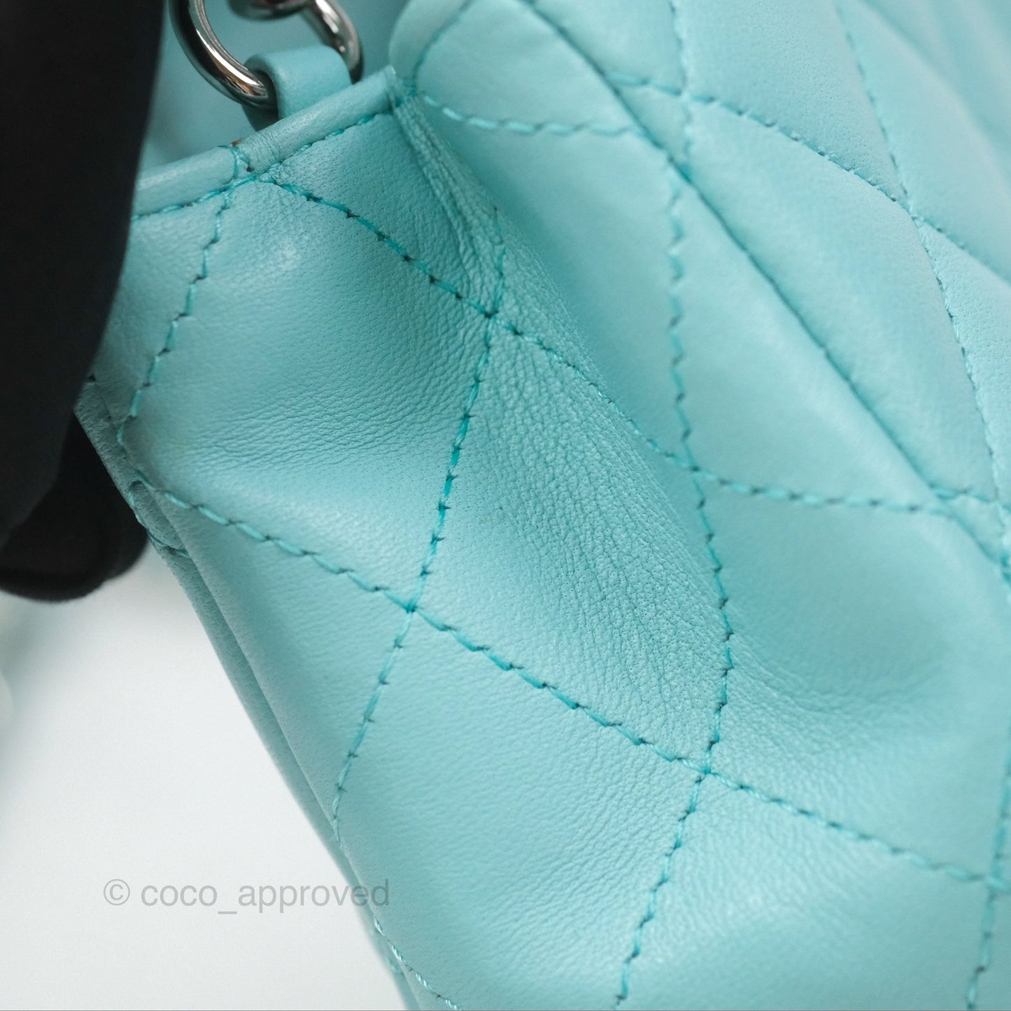 Chanel Quilted Mini Rectangular Flap Tiffany Blue Lambskin Silver Hardware