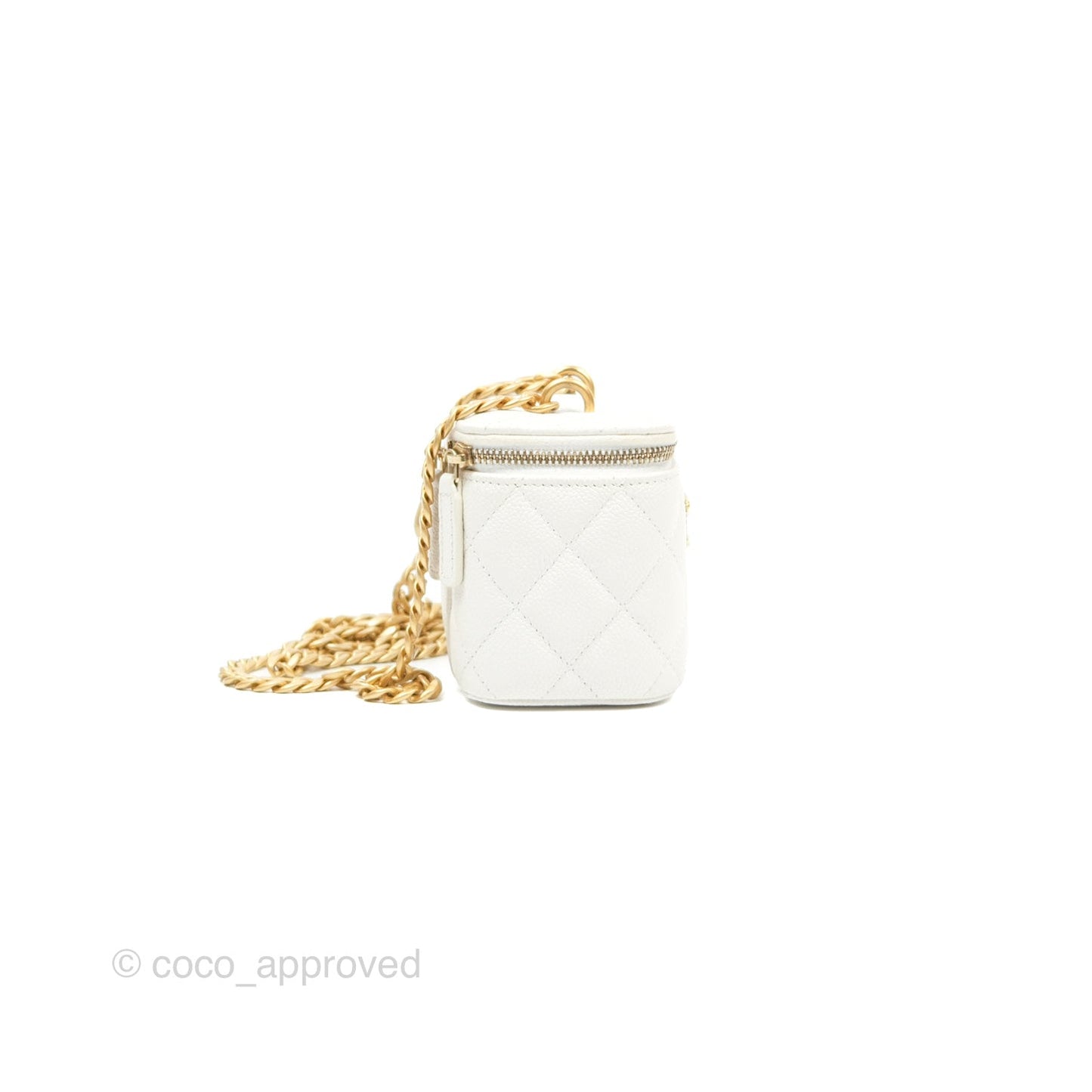 Chanel Quilted Heart Crush Mini Vanity With Chain White Caviar Aged Gold Hardware