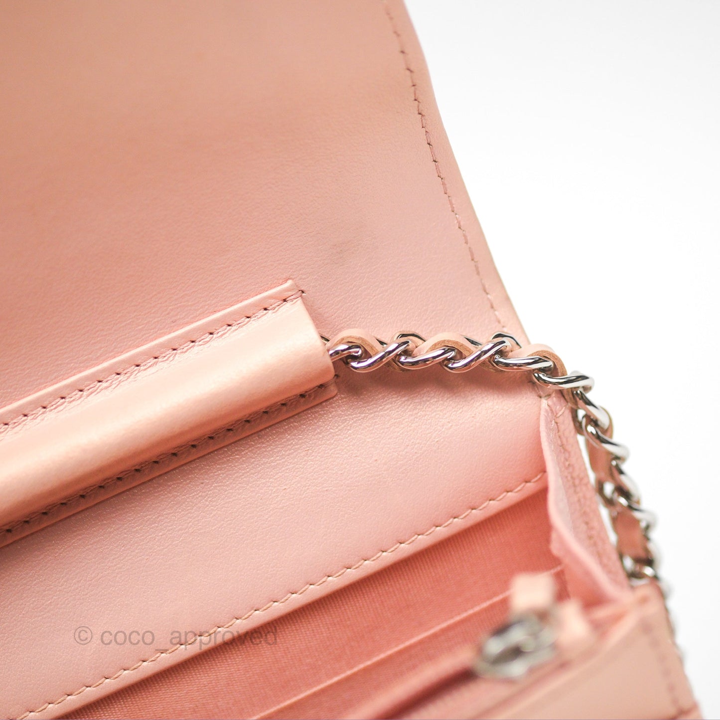 Chanel Mademoiselle Wallet On Chain WOC Chevron Iridescent Pink Caviar Silver Hardware