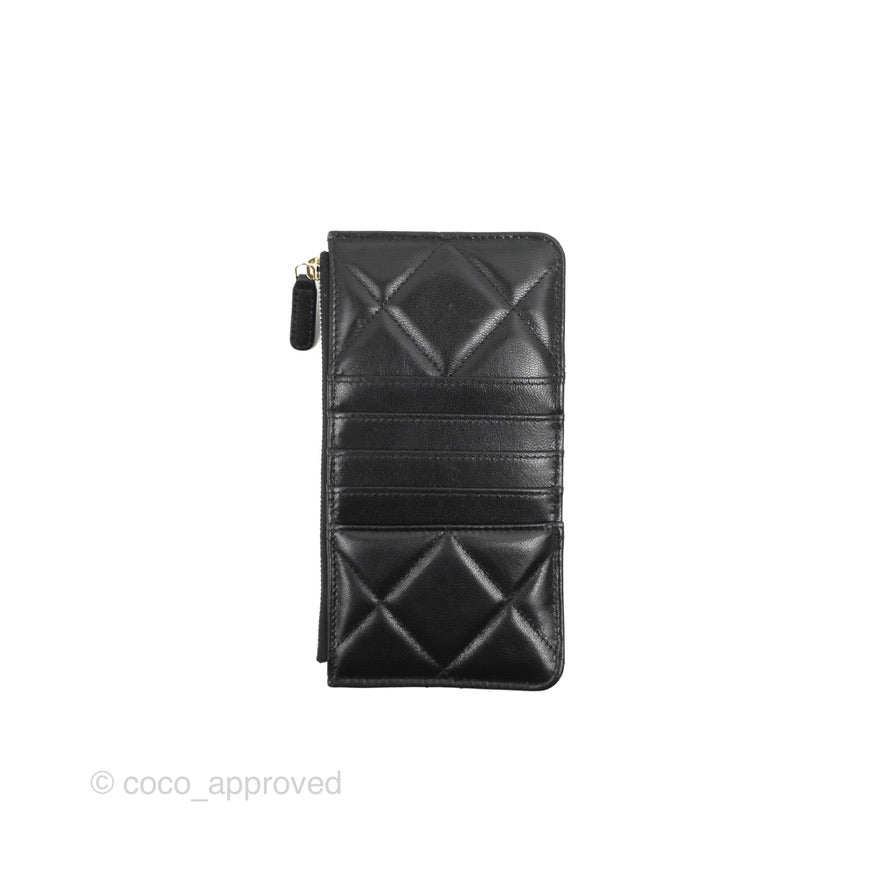 Chanel 19 Phone Holder Long Zip Wallet Black Goatskin Gold Hardware