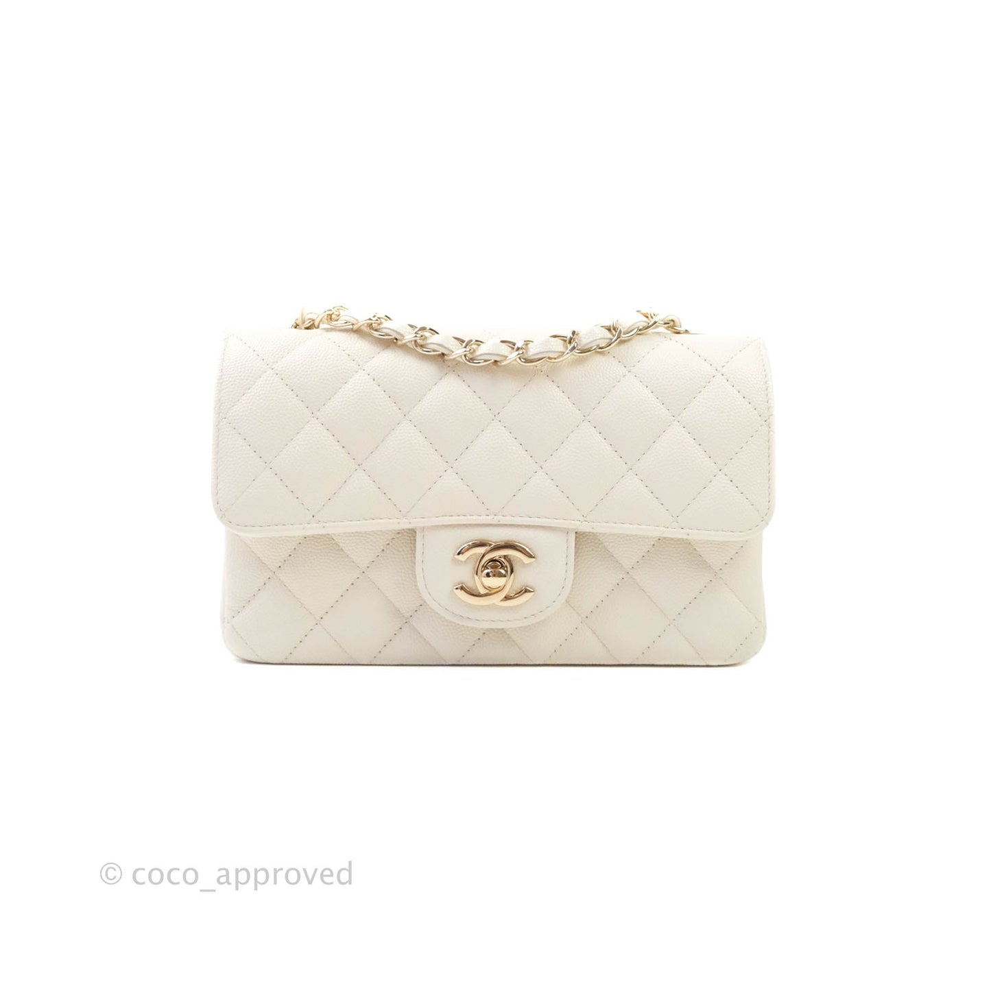 Chanel Classic Quilted Mini Rectangular Flap Ivory Caviar Gold Hardware