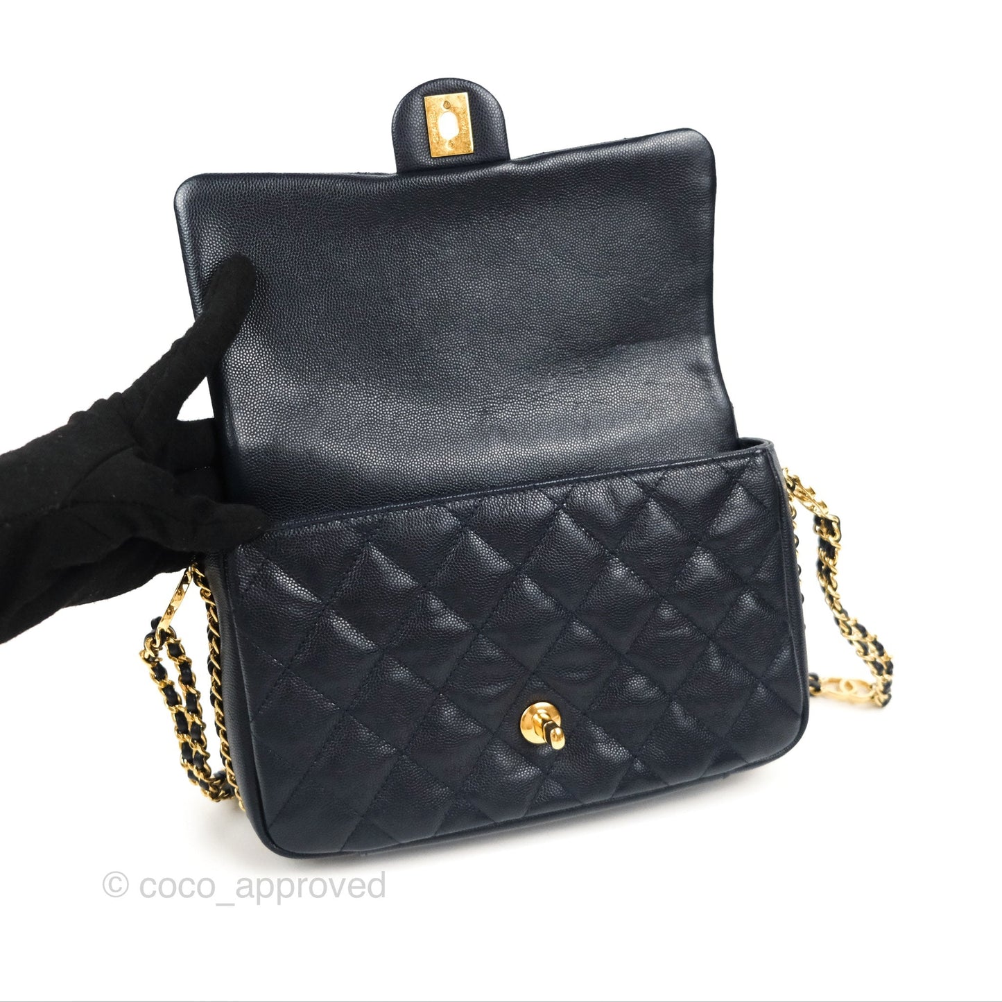 Chanel Quilted CC You Flap Navy Blue Caviar Gold Hardware 23C
