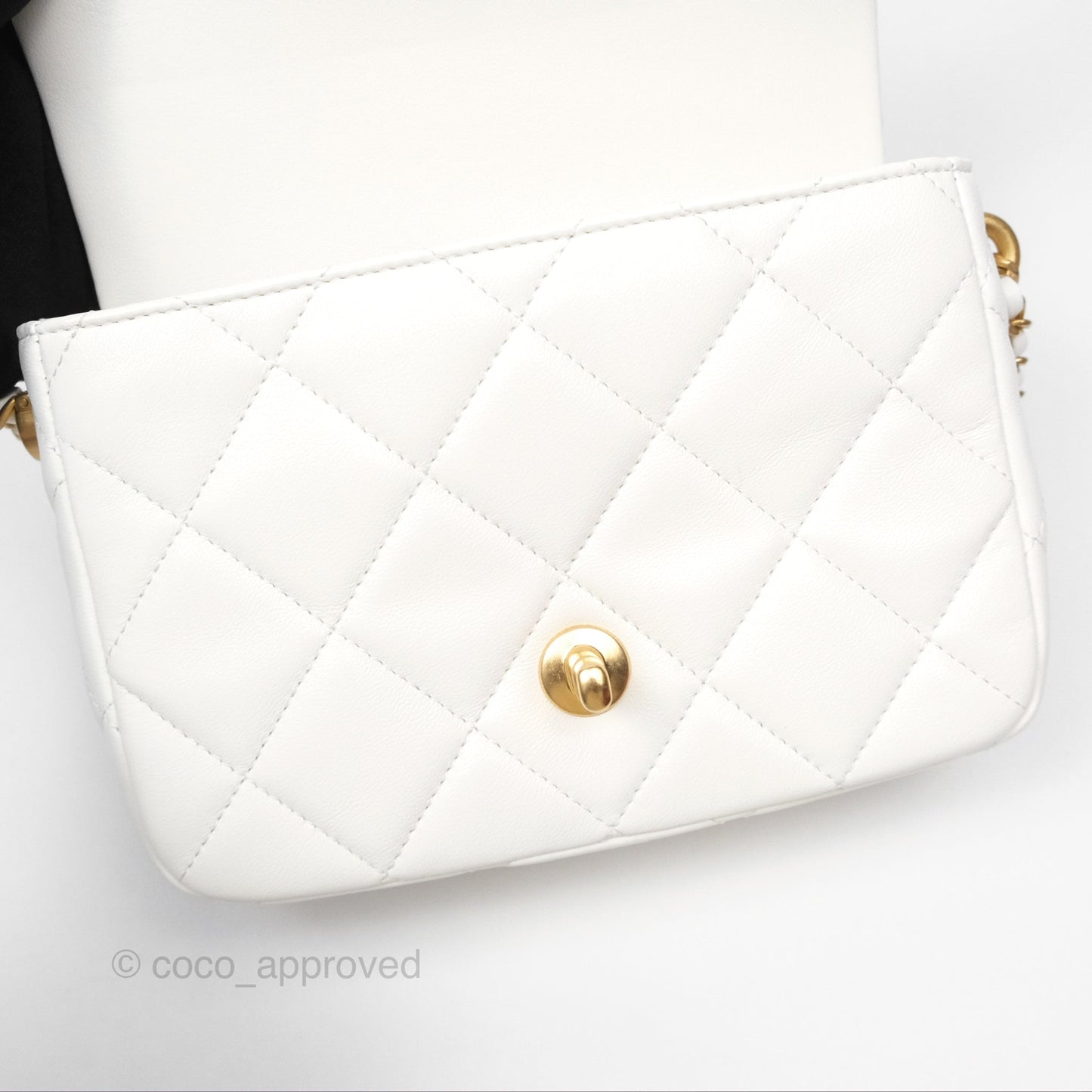 Chanel Quilted My Perfect Mini With Pearl White Lambskin Aged Gold Hardware 21K