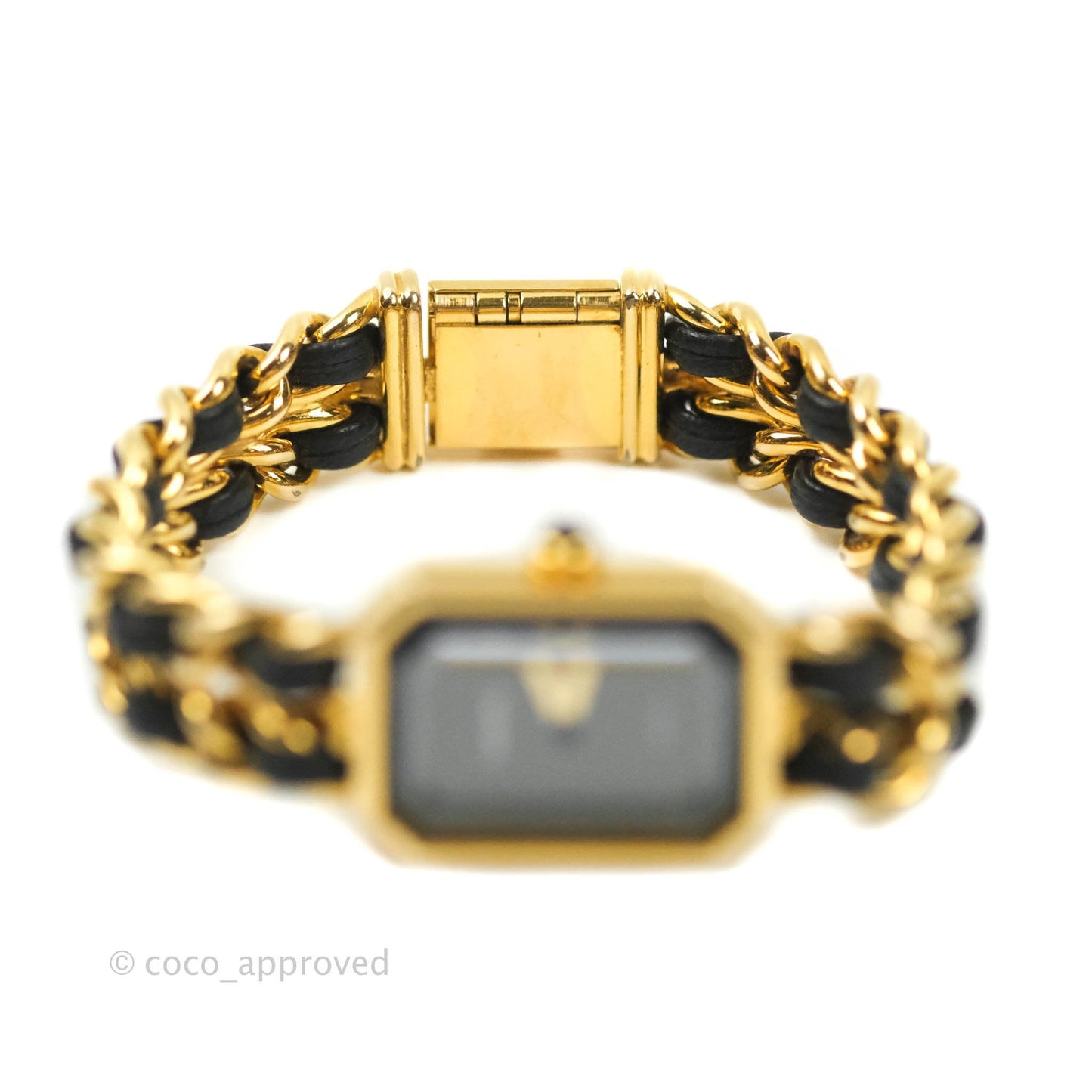 Chanel Vintage Première Watch Black Leather Gold Plated M Size