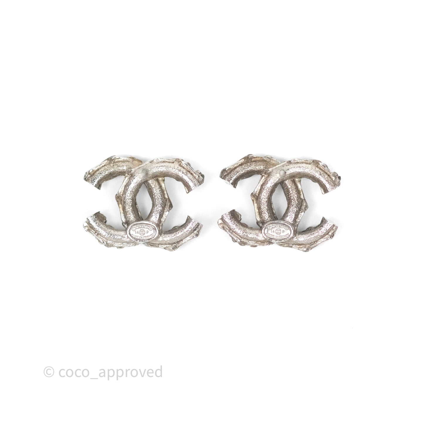Chanel CC Pearl Earrings Ruthenium Tone 14P