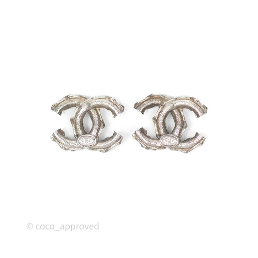 Chanel CC Pearl Earrings Ruthenium Tone 14P