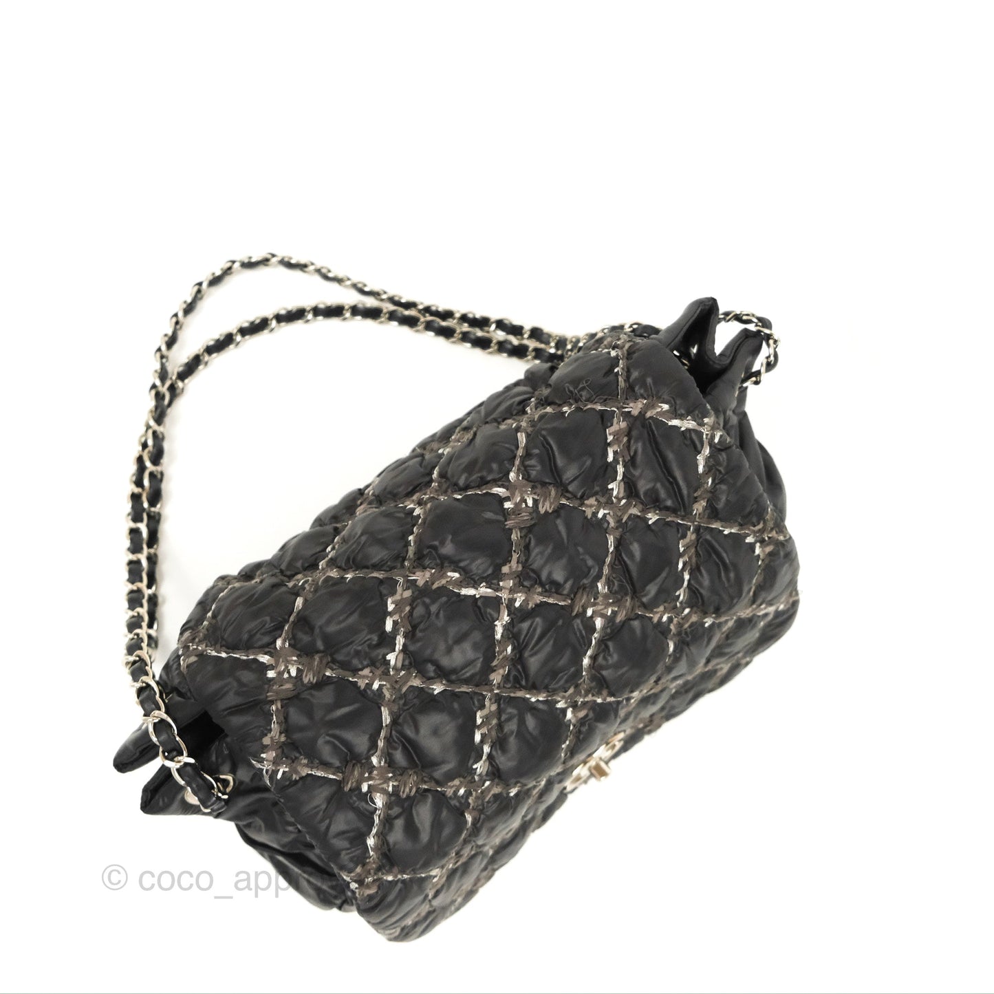 Chanel Tweed On Stitch Bubble Accordion Flap Black Nylon Silver Hardware