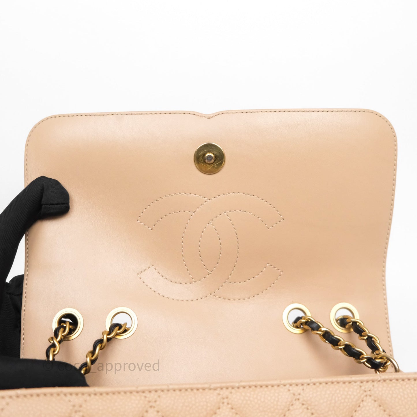 Chanel Small CC Filigree Flap Quilted Beige Black Caviar