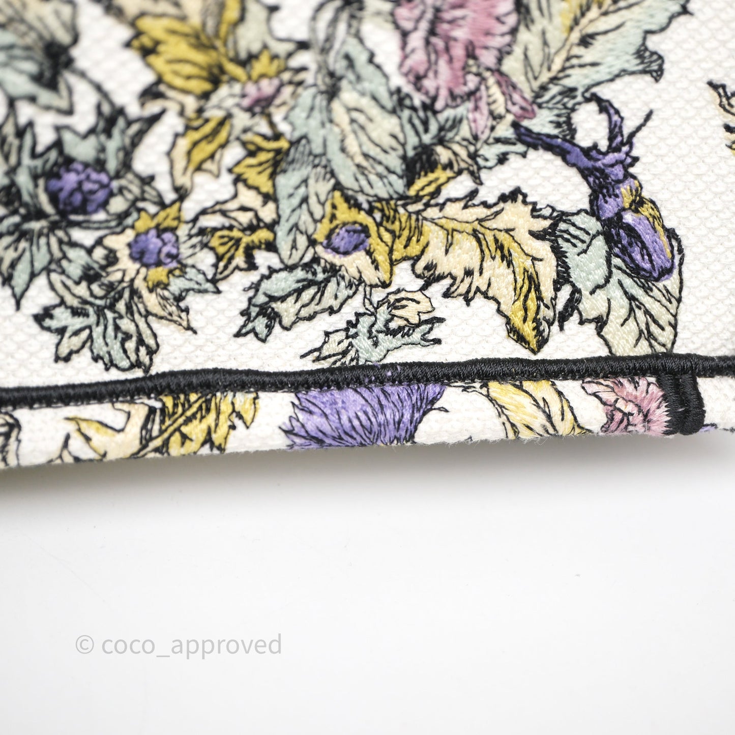 Christian Dior Medium (Old Small) Book Tote Latte Embroidery with Yellow Multicolor Dior Chardons Motif