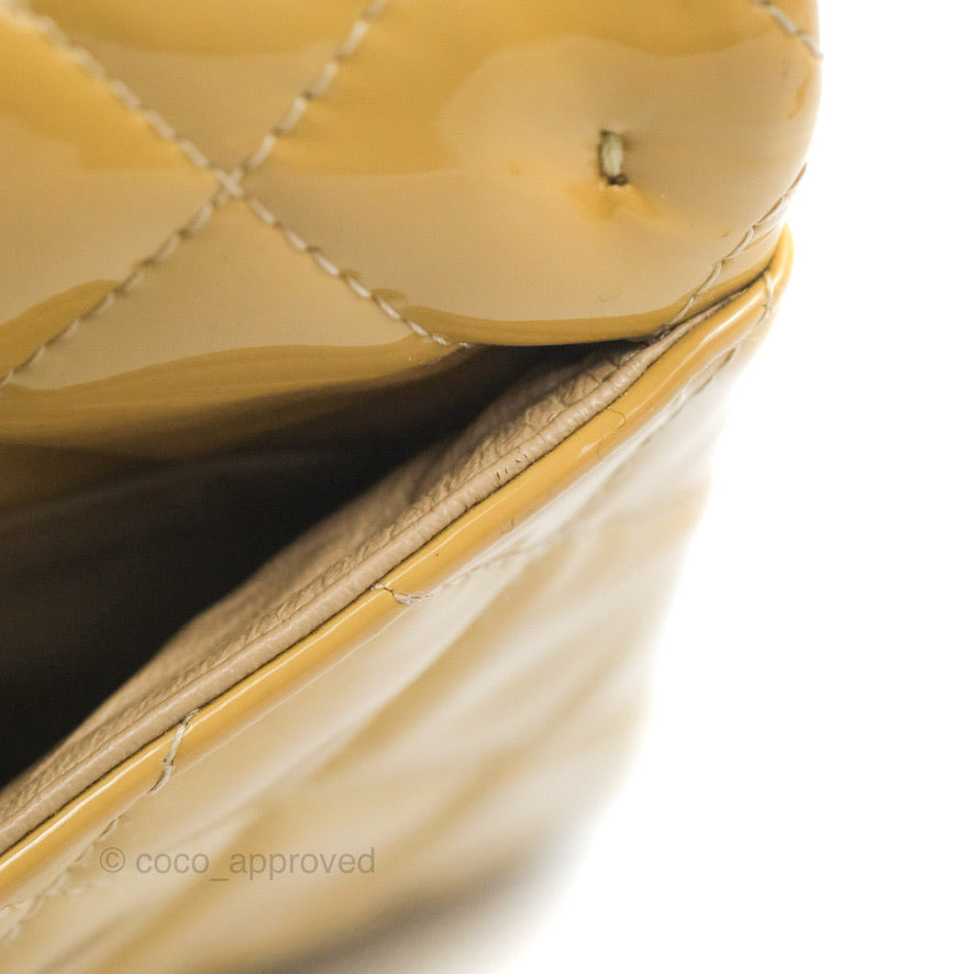 Chanel Quilted Clutch with Chain Beige Patent Silver Hardware