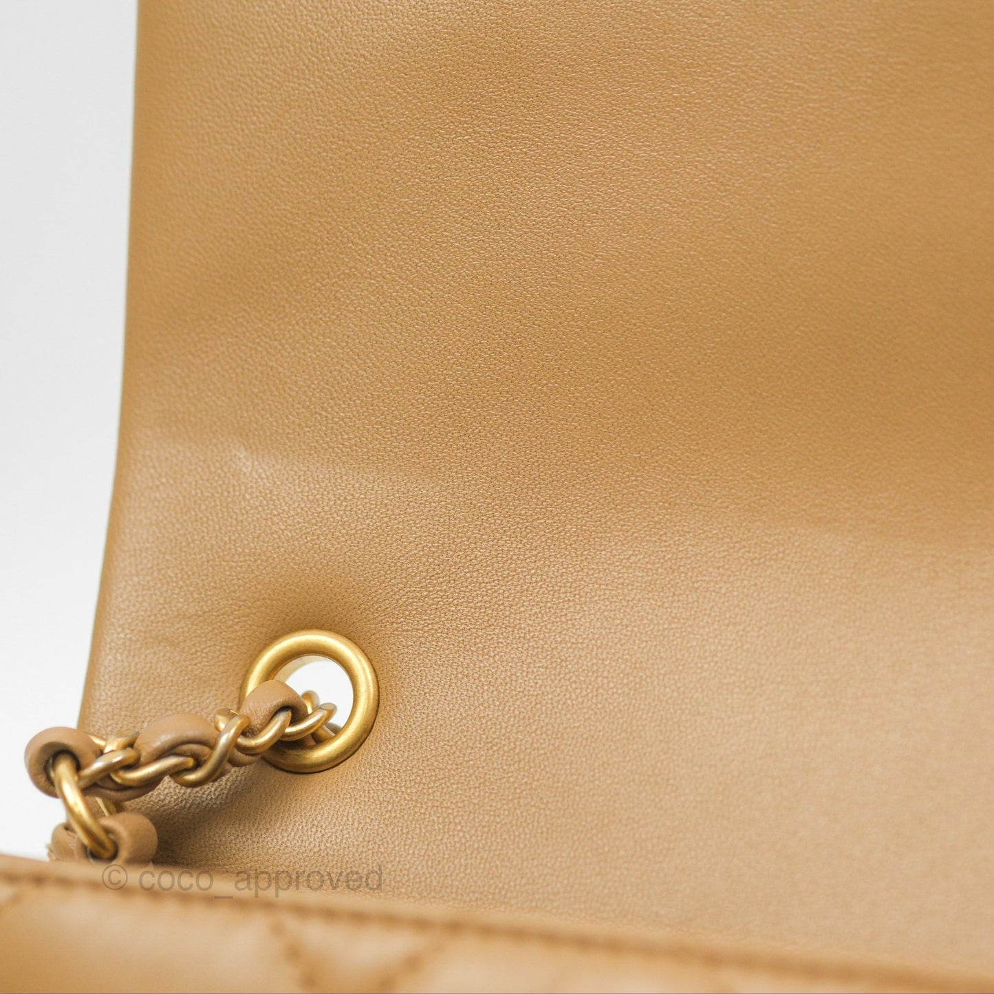 Chanel Mini Flap Bag With Heart CC Charm Dark Beige Lambskin Aged Gold Hardware