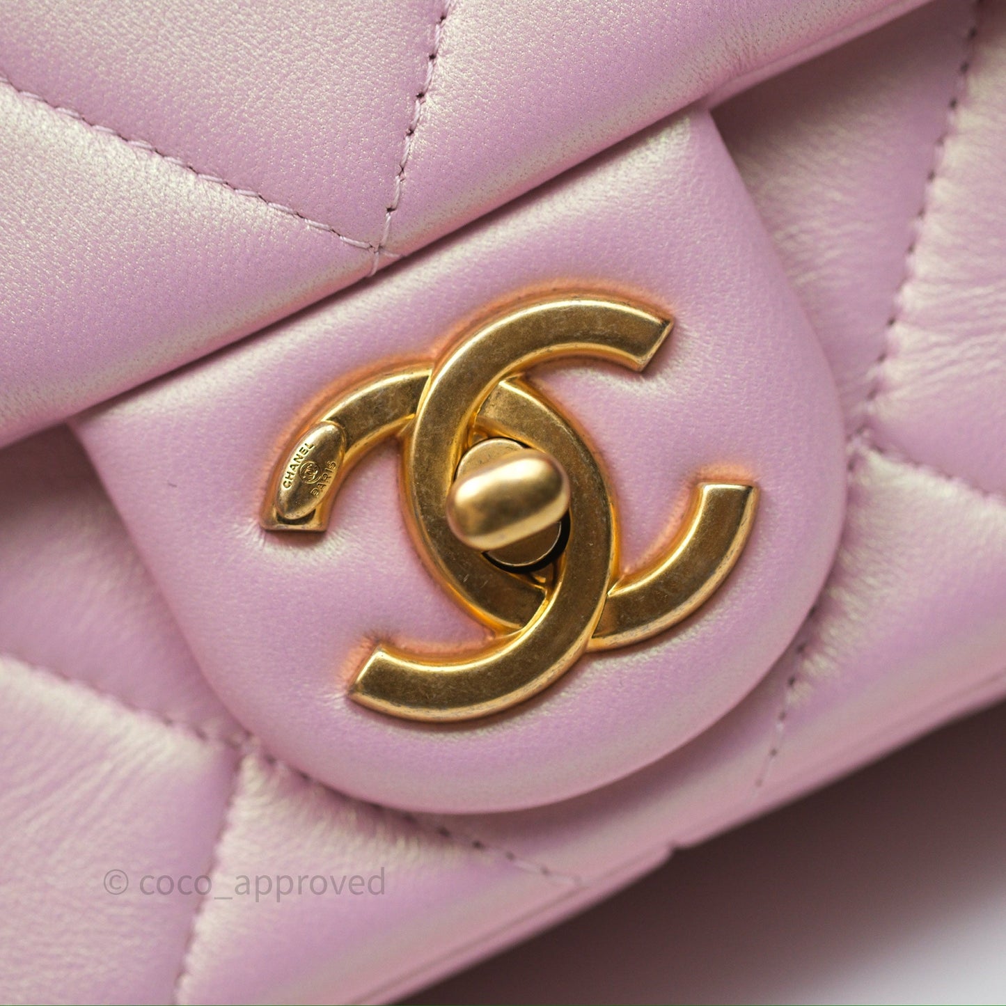 Chanel Mini Flap Bag With Pearl Adjustable Chain Iridescent Pink Lambskin Aged Gold Hardware