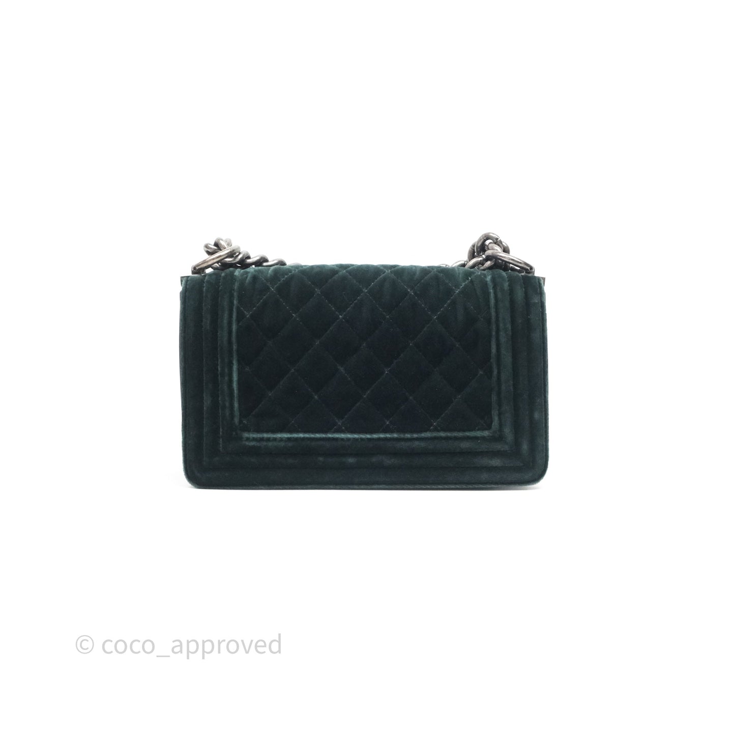 Chanel Small Boy Quilted Dark Green Velvet Ruthenium Hardware