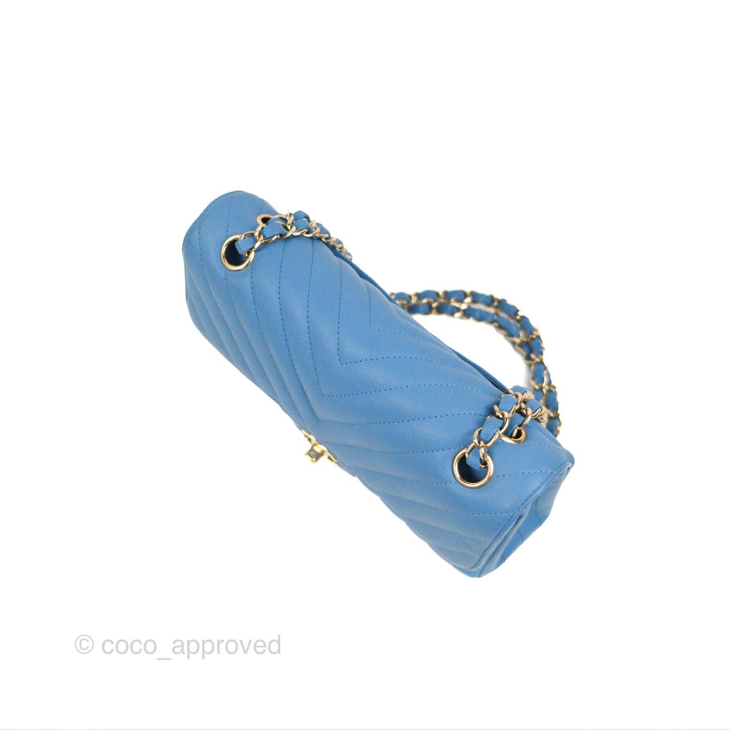 Chanel Small Classic Flap Chevron Blue Caviar Gold Hardware
