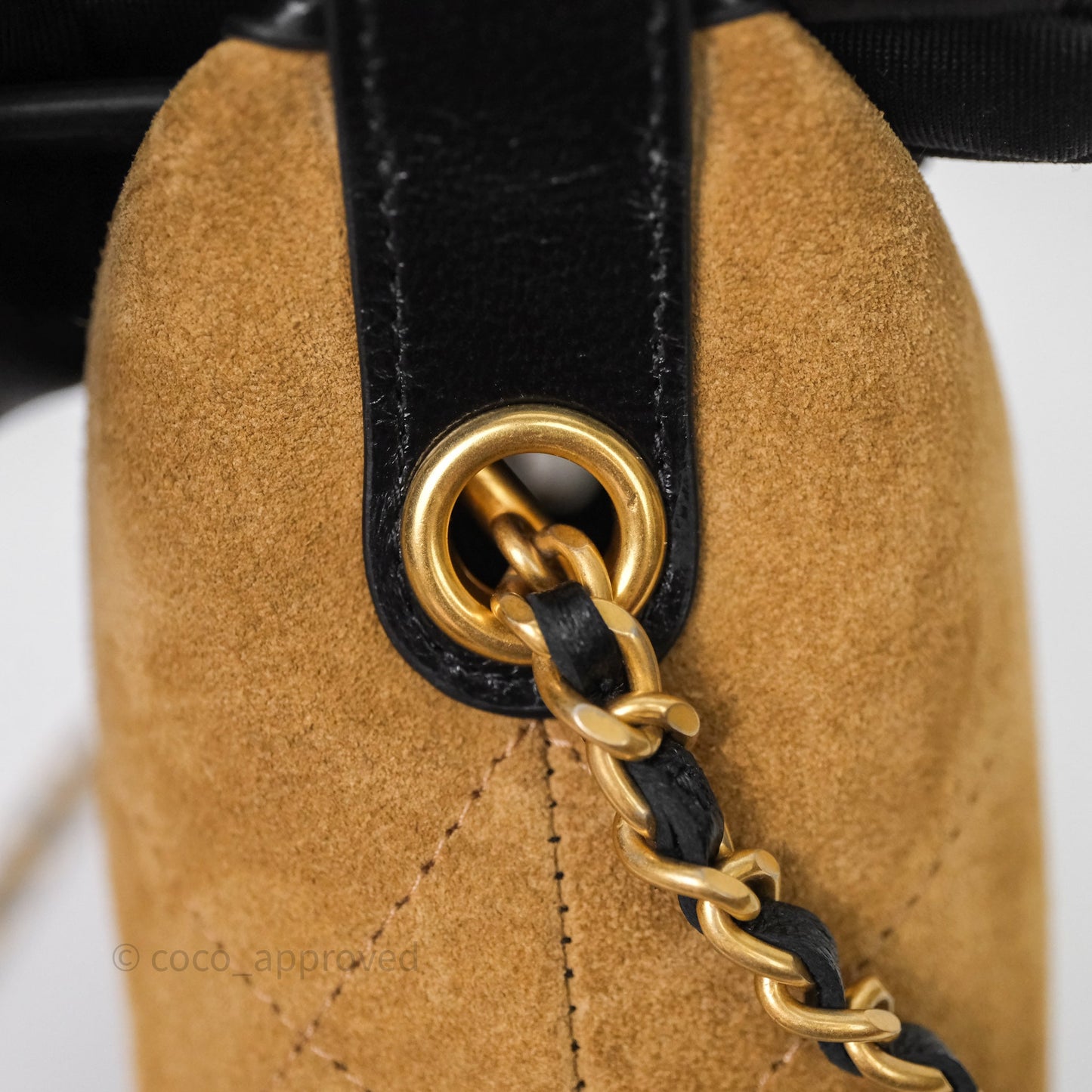 Chanel Hobo with Chain Brown Suede/ Black Calfskin Gold Hardware