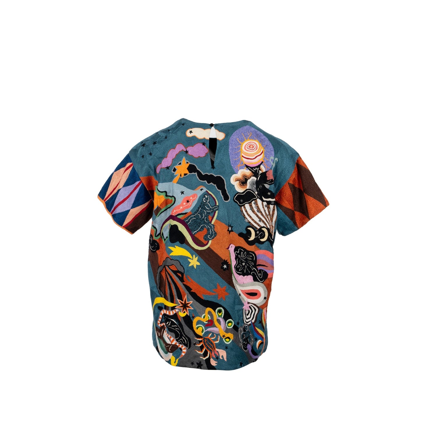 Luxury Dior Size 36 Artist Embroidery Blouse T-shirt Cotton Multicolour