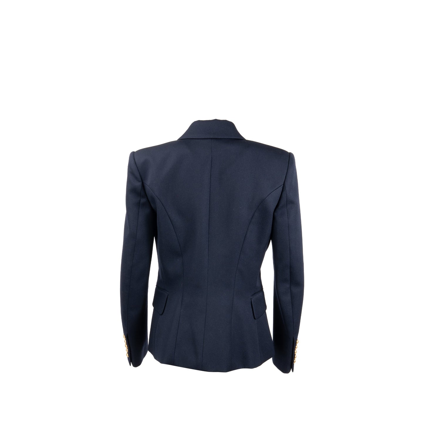 Balmain Size 40 Classic Jacket/Blazer Gold Button Navy Virgin Wool
