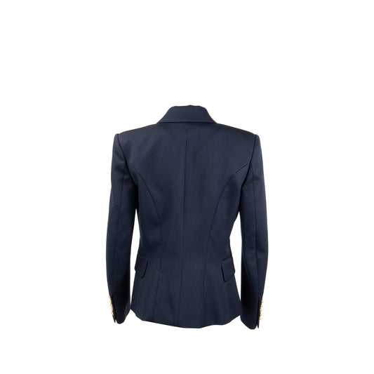 Balmain Size 40 Classic Jacket/Blazer Gold Button Navy Virgin Wool