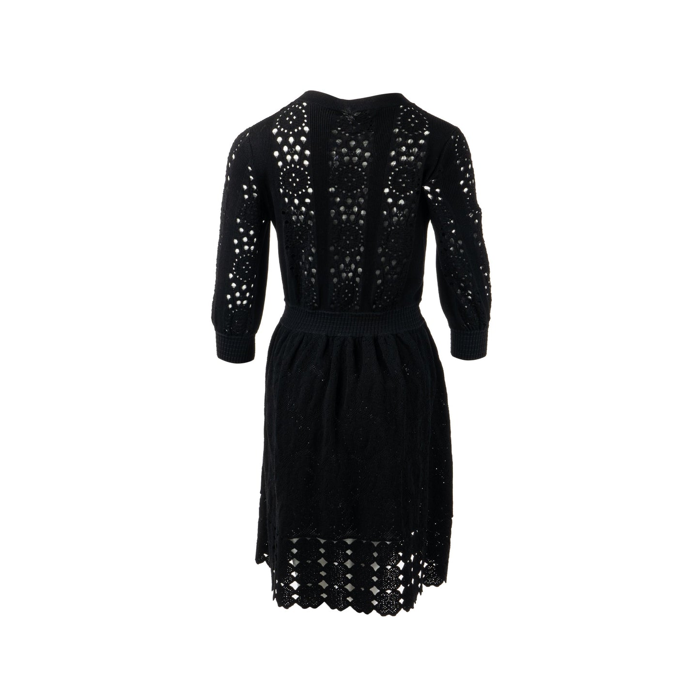 Chanel Size 38 20P Crochet Lace Knit CC Logo Dress Cotton Black