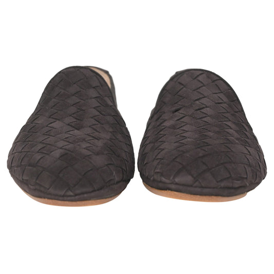 Luxury Bottega Veneta Fiandra Intrecciato Weave Loafers in Dark Brown Suede