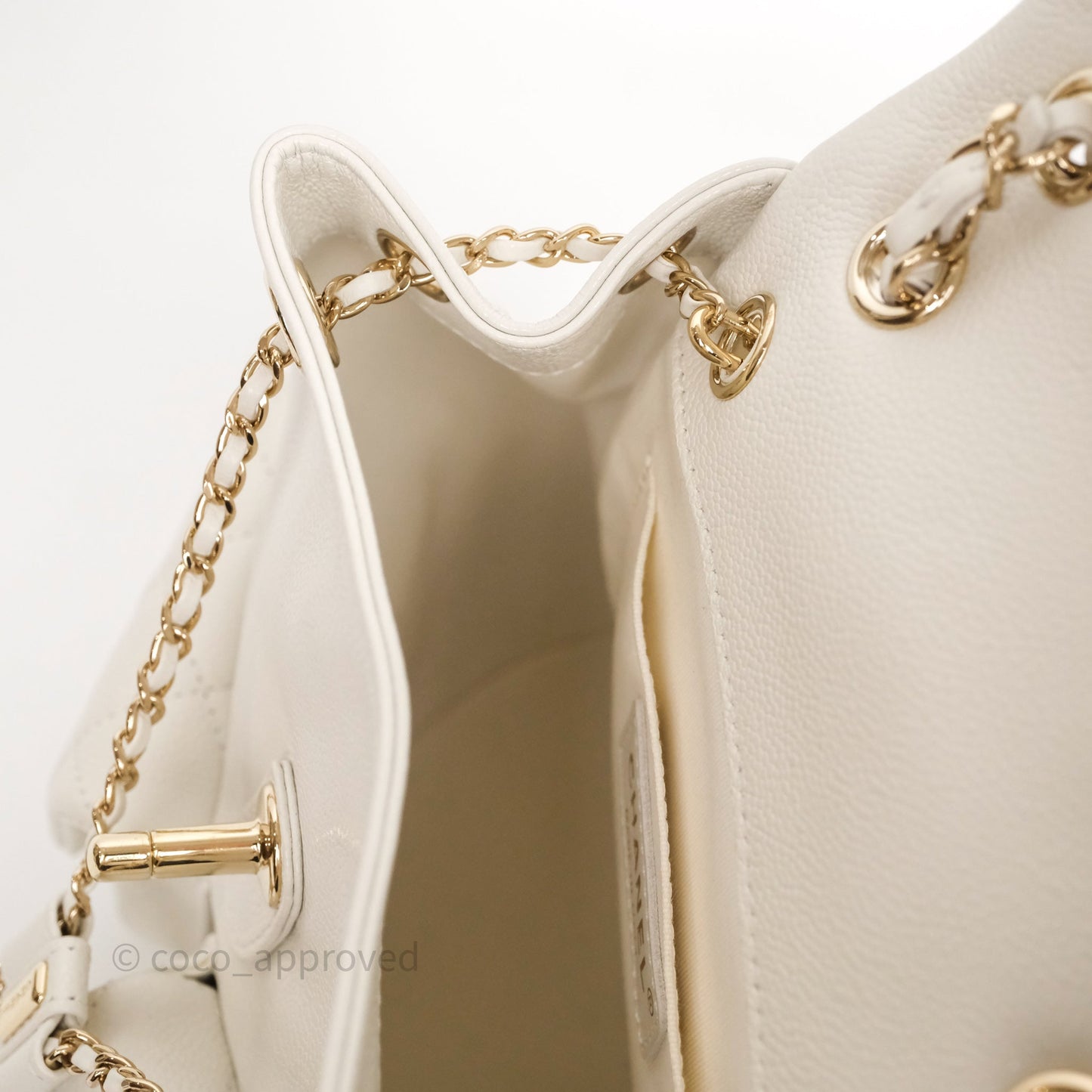 Chanel Duma Backpack Medium White Caviar Gold Hardware