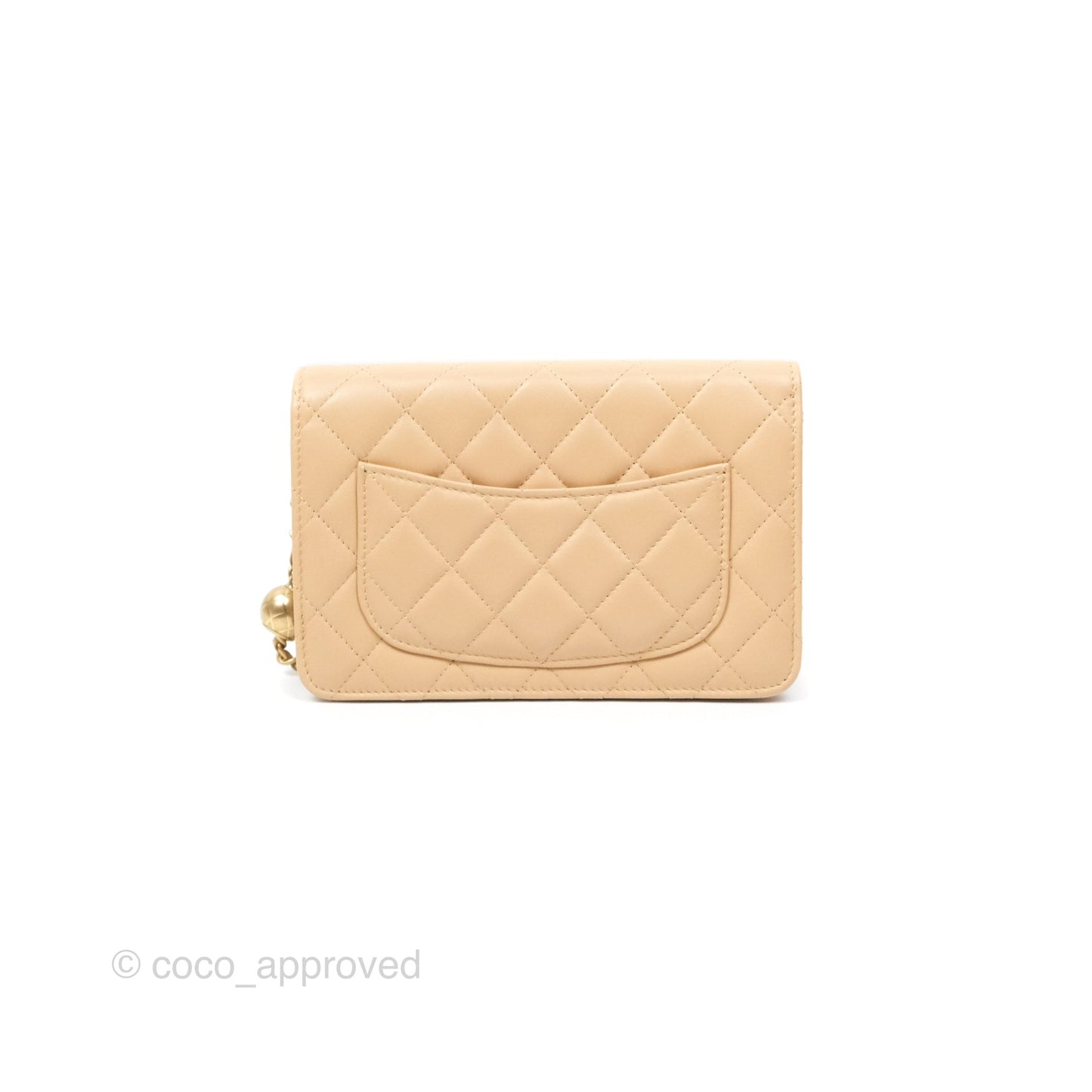 Chanel Quilted Pearl Crush Wallet on Chain WOC Beige Lambskin Aged Gold Hardware