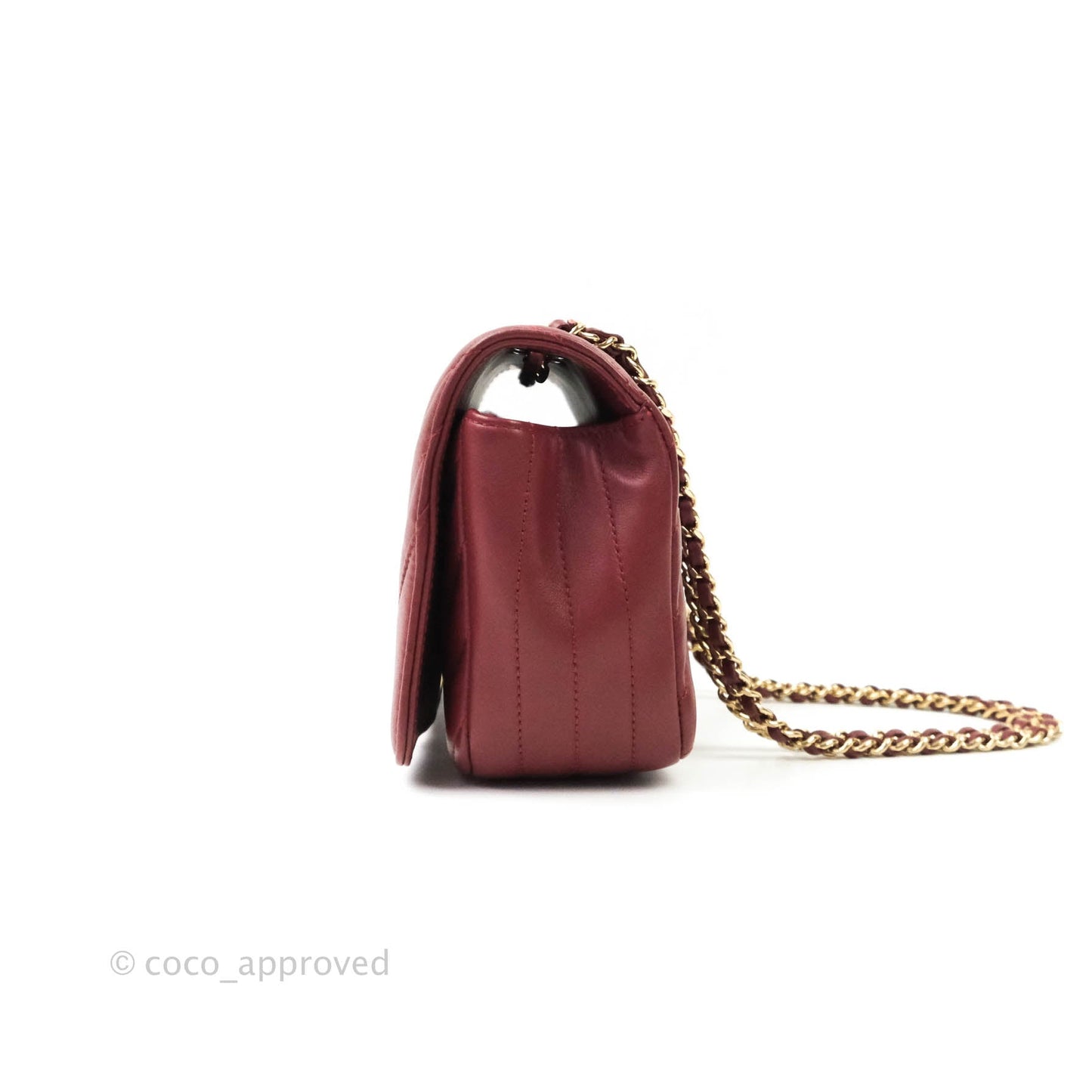 Chanel Small Statement Chevron Flap Bag Burgundy Lambskin Gold Hardware